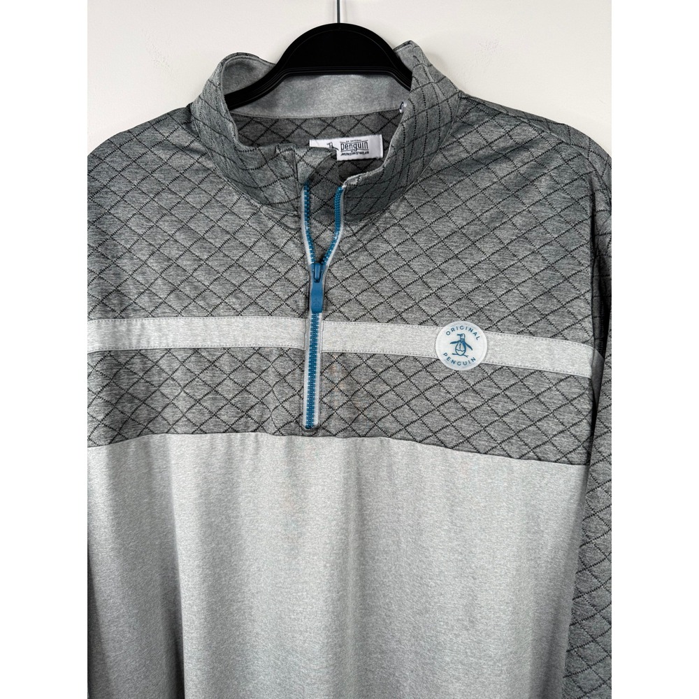 Original Penguin Mens XXL Gray Quilted Quarter Zip Pullover Long Sleeve Sweater